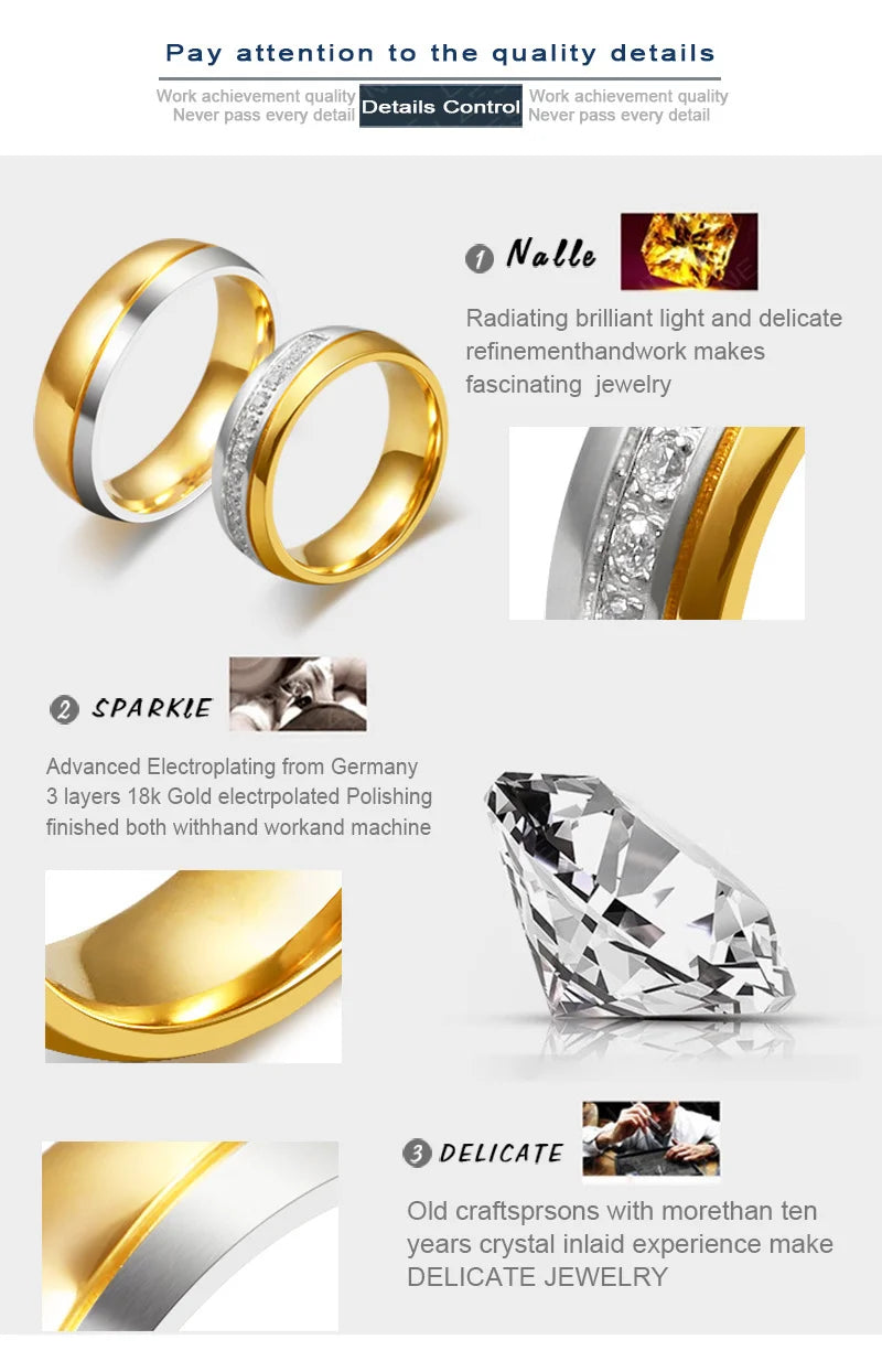Vnox Gold Color Wedding Bands Ring for Women Men Jewelry Stainless Steel Engagement Ring Couple Anniversary Gift Amazing Price