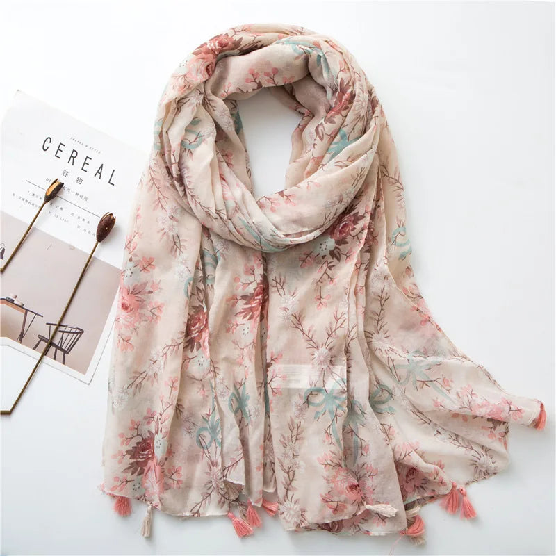 2022 New Fashion Summer Women Scarf Bohemia Flower Beach Hijab Shawls and Wraps Female Foulard Echarpe Designer Pashmina Bandana