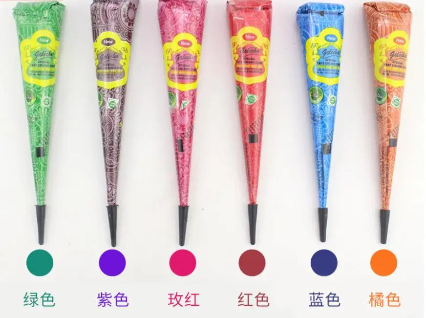12Pcs Henna Tattoo Paste Black White Brown Red Henna Cones Indian For Temporary Tattoo Sticker Body Paint Art Cream Cone