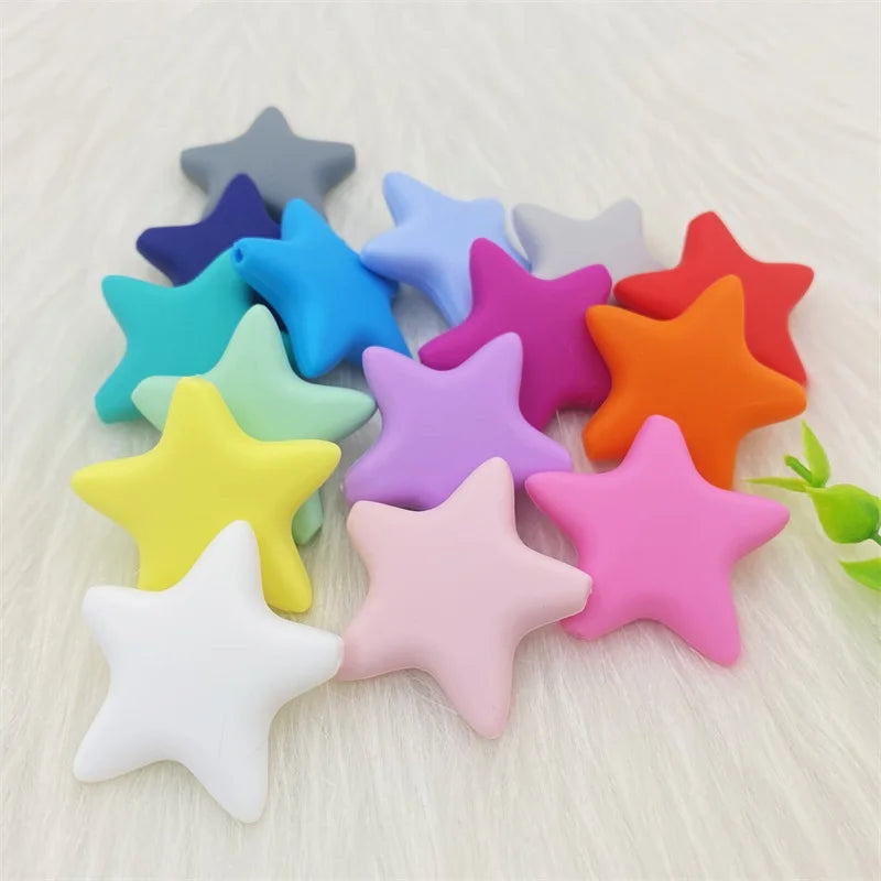 10pcs Stars Silicone Beads 15Colors Baby Teethers Food Grade Baby Teething Toys For Pacifier Chain Necklace DIY Accessories
