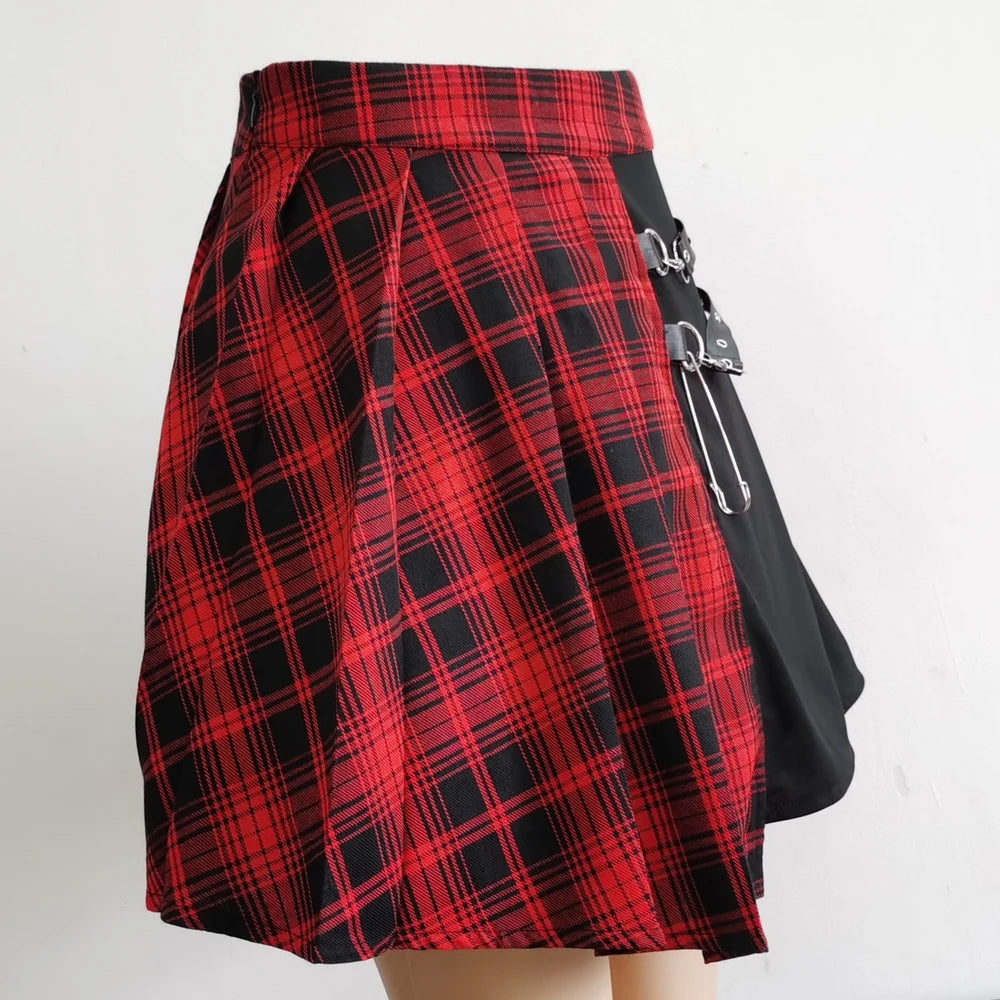 Gothic Sweet Women Pleated Skirt Fashion Plaid Mini High Waist Chic Skirt Kawaii Summer Casual Ladies Plaid Pleated Skirt
