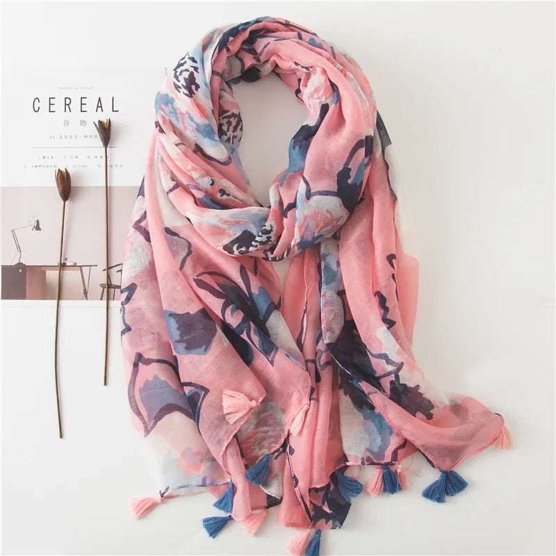2022 New Fashion Summer Women Scarf Bohemia Flower Beach Hijab Shawls and Wraps Female Foulard Echarpe Designer Pashmina Bandana