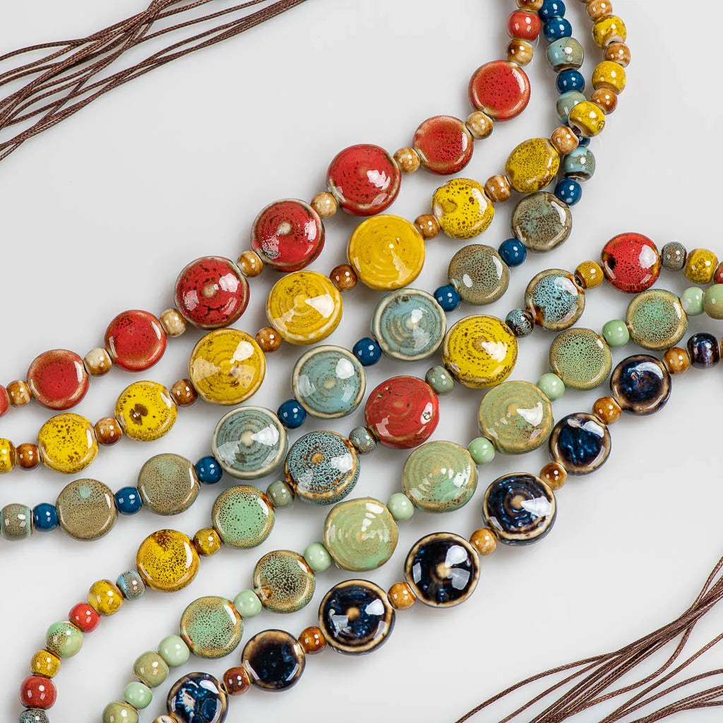 Colorful Distressed Retro Irregular Ceramic Beads Gift Neckalce artware Antique wholesale Necklaces & Pendants For women #XN026