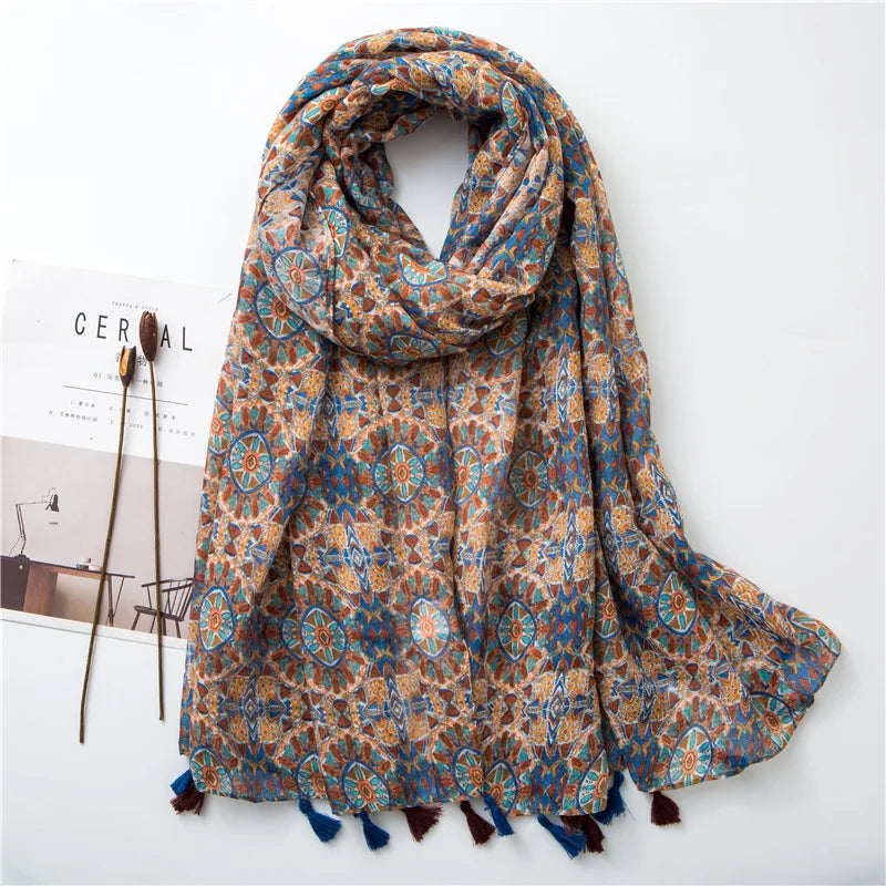 2022 New Fashion Summer Women Scarf Bohemia Flower Beach Hijab Shawls and Wraps Female Foulard Echarpe Designer Pashmina Bandana