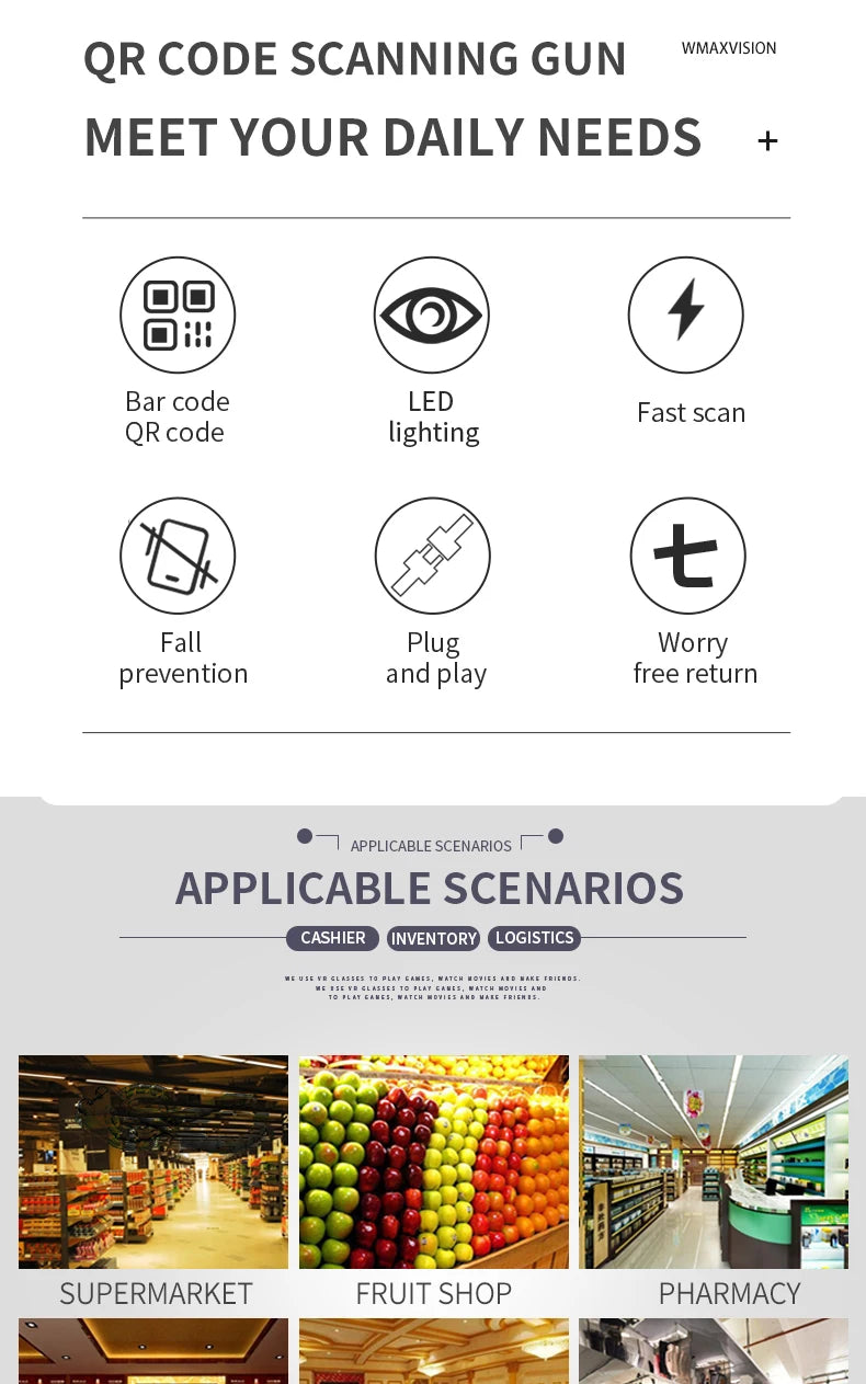 CHIYI 1D/2D Supermarket Handhel Barcode Bar Code Scanner Reader QR PDF417 Bluetooth 2.4G Wireless &Wired USB Platform