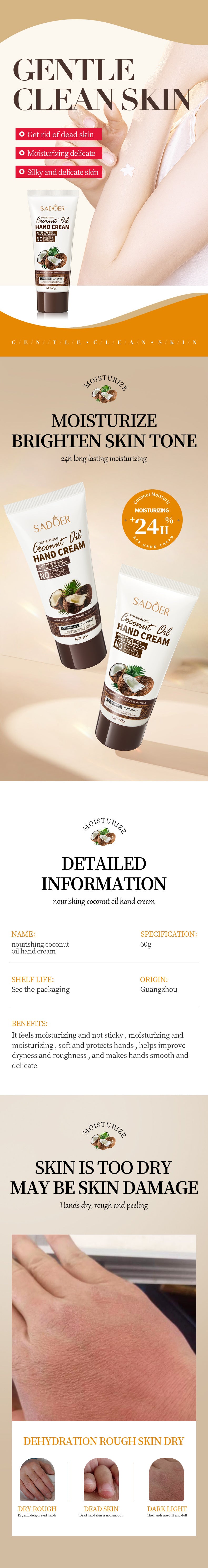 Anti-wrinkle Hand Cream Anti Crack Coconut Oil Drying Repair Serum Fade Fine Lines Exfoliating Whiten Moisturizing Skin Care 60g