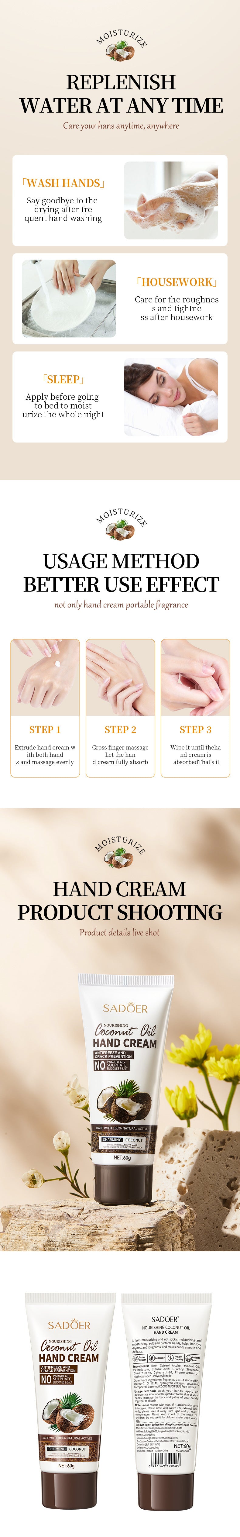 Anti-wrinkle Hand Cream Anti Crack Coconut Oil Drying Repair Serum Fade Fine Lines Exfoliating Whiten Moisturizing Skin Care 60g