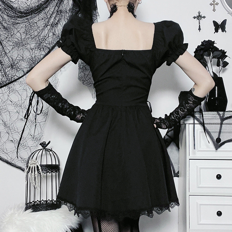 Mall Gothic Emo Jacquard A-line Dresses Goth dress Elegant Grunge Ruched Bandage Partywear Punk Black Women Halloween Club Dress
