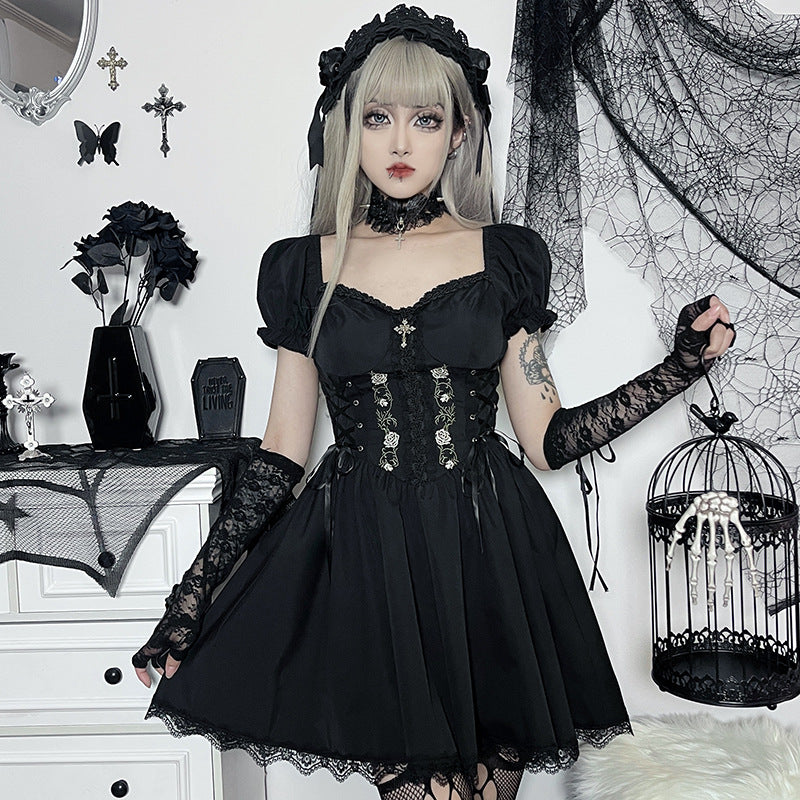 Mall Gothic Emo Jacquard A-line Dresses Goth dress Elegant Grunge Ruched Bandage Partywear Punk Black Women Halloween Club Dress