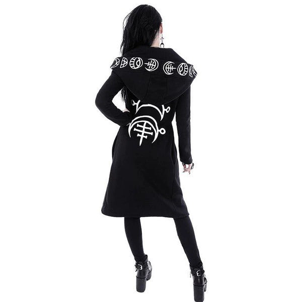 Fashion Trend Ladies Punk Moon Pattern Printing Long-sleeved Cardigan Sweater Long Style