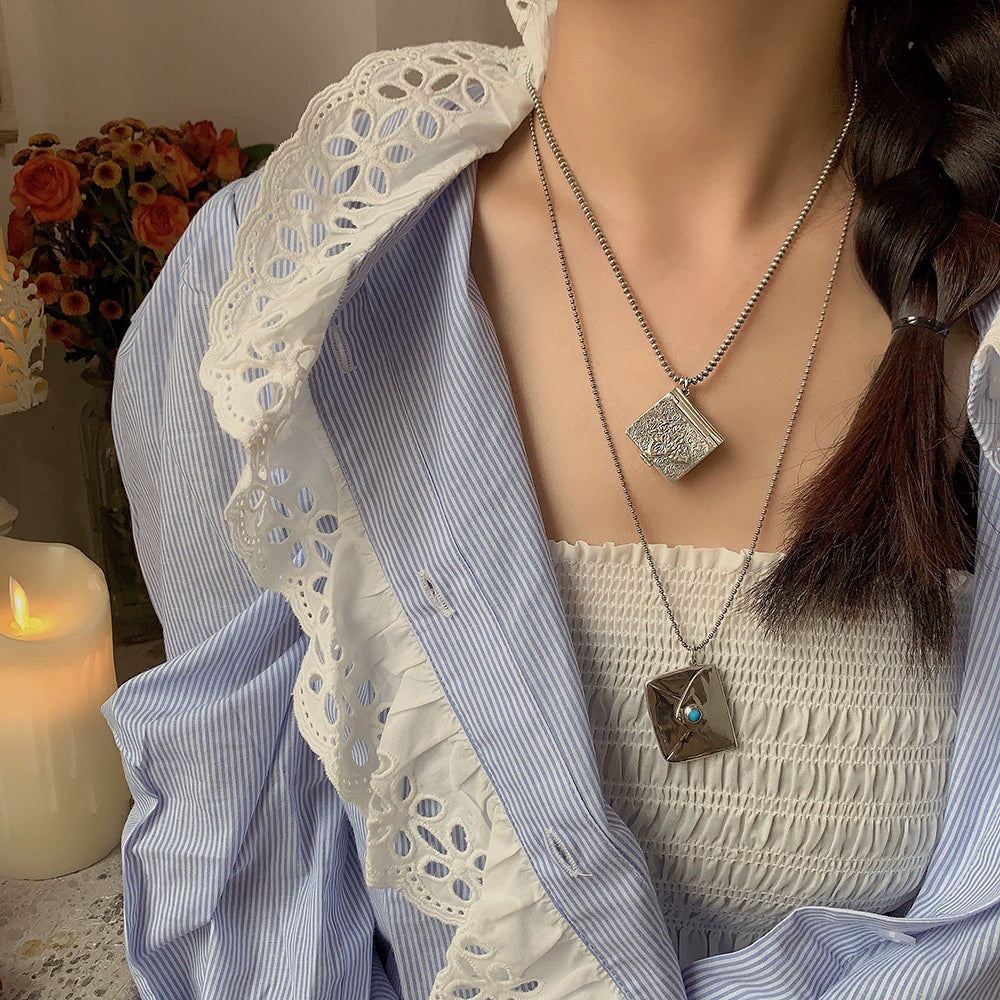 925 Sterling Silver Carved Turquoise Envelope Lucky Photo Box