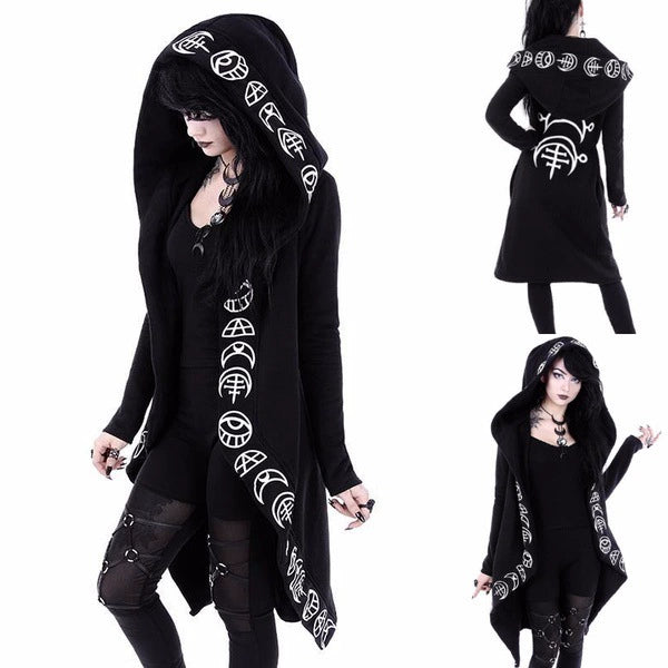 Fashion Trend Ladies Punk Moon Pattern Printing Long-sleeved Cardigan Sweater Long Style