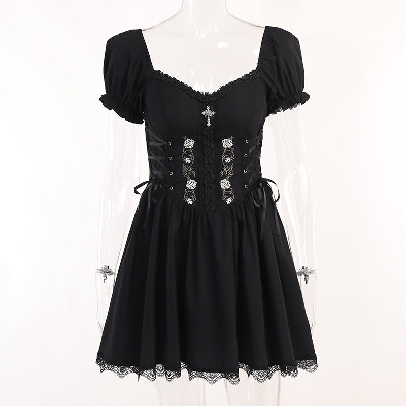 Mall Gothic Emo Jacquard A-line Dresses Goth dress Elegant Grunge Ruched Bandage Partywear Punk Black Women Halloween Club Dress