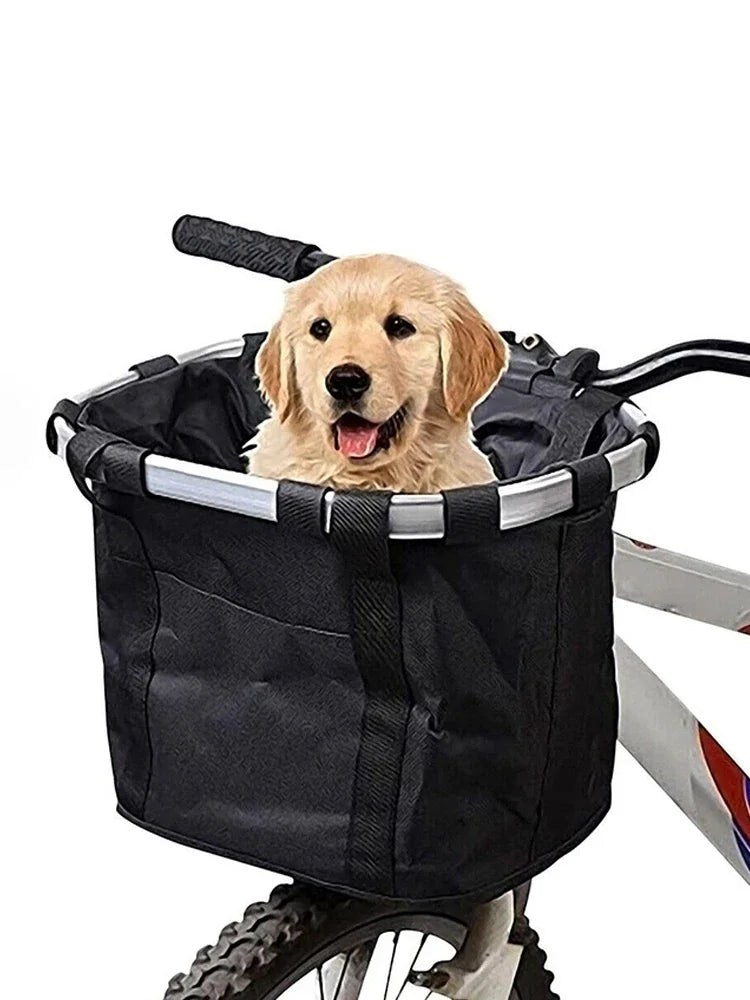 Bicycle Front Basket Bike Small Pet Dog Carry Pouch 2in1 Detachable MTB Cycling Handlebar Tube Hanging Fold Baggage Bag 5KG Load