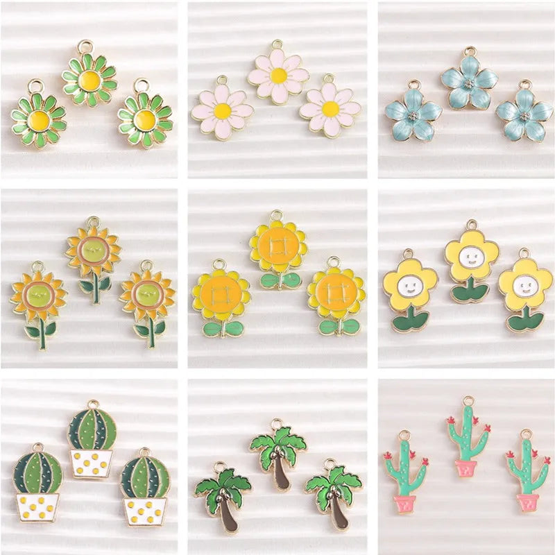 10pcs Cute Plant Charms Enamel Flower Tree Cactus Charms for Jewelry Making DIY Pendants Necklaces Drop Earrings Crafts Supplies
