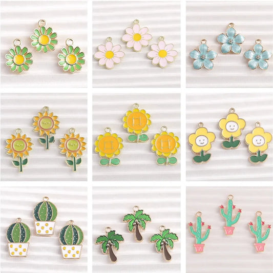10pcs Cute Plant Charms Enamel Flower Tree Cactus Charms for Jewelry Making DIY Pendants Necklaces Drop Earrings Crafts Supplies