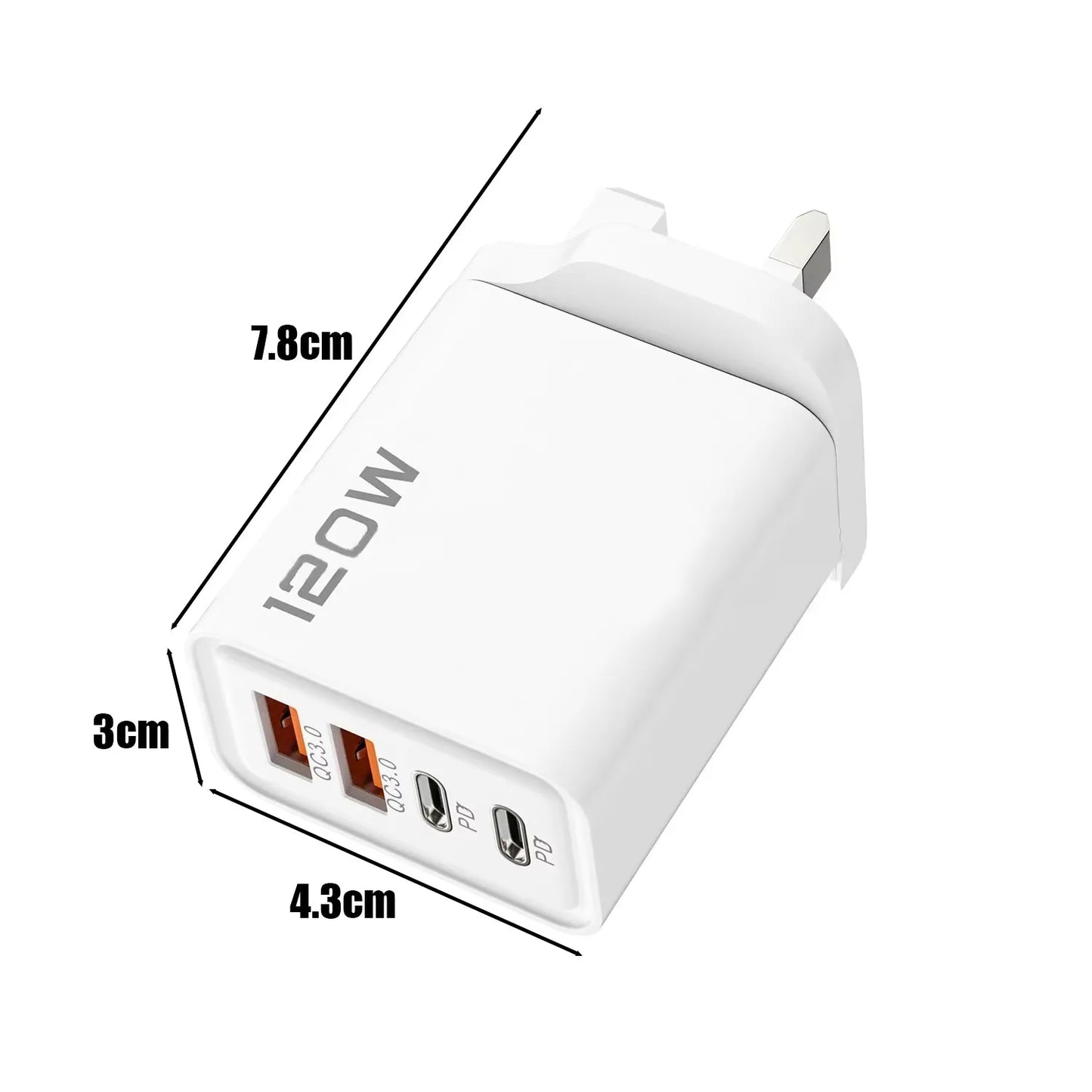 120W 4 Port USB Type C Charger Fast Charging Data Cable USB Phone Charger Adapter for Samsung IPhone Xiaomi Huawei Wall Charger