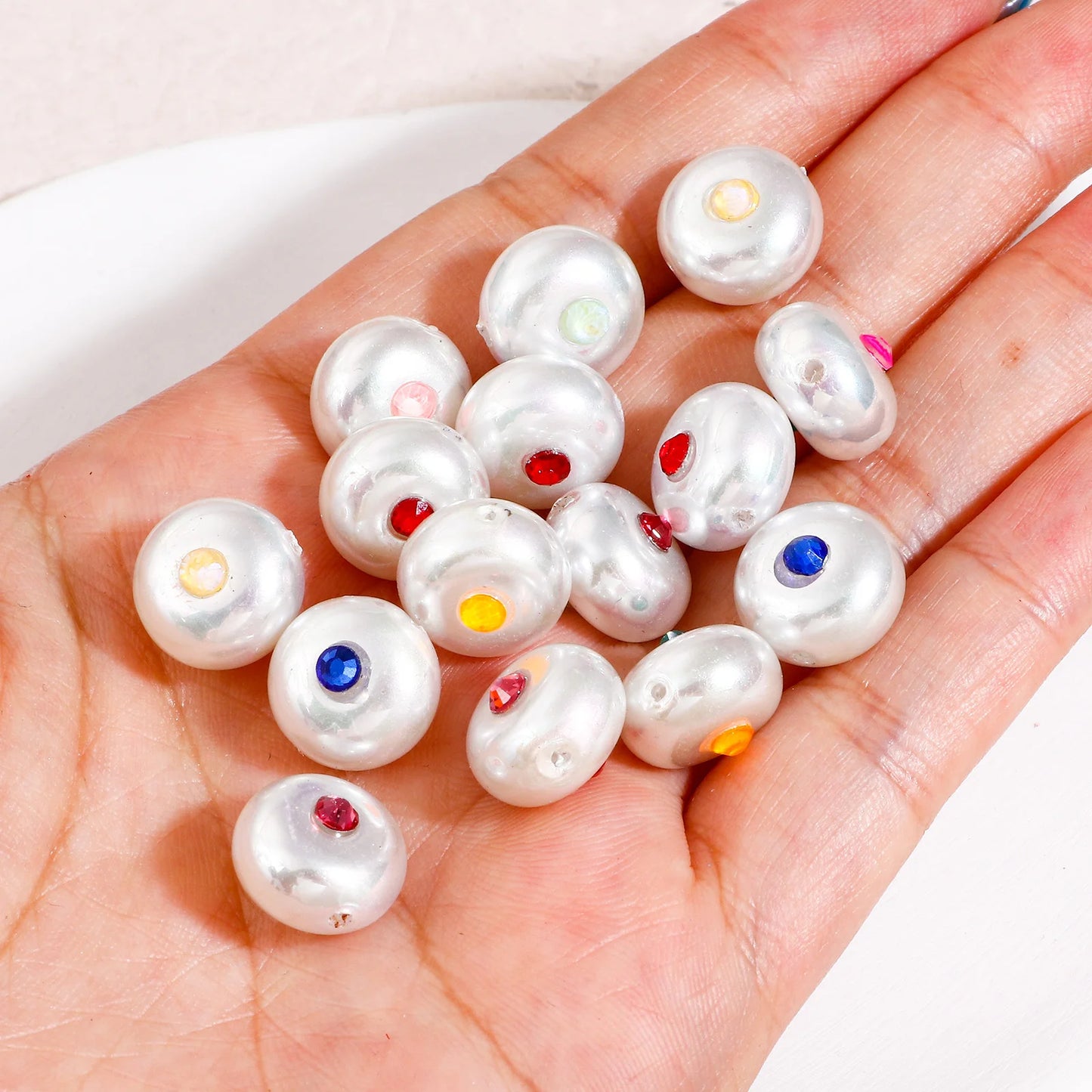 5pcs Acrylic Baroque Beads For DIY Jewelry Making Bracelet Spacer Beads White Round At Random Rhinestone Imitation Pearl Jewelry