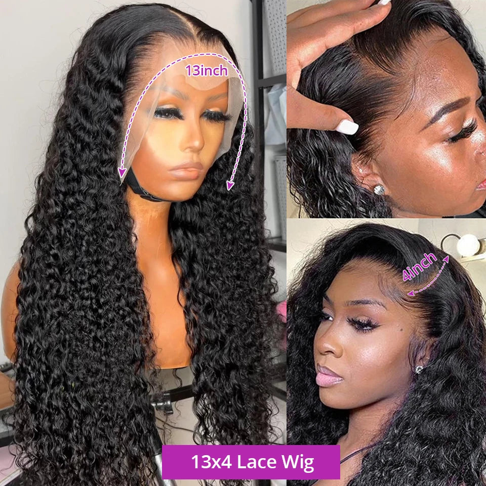 Brazilian 13x4 Transparent Jerry Curly Lace Front Human Hair Wig Water Wave Lace Frontal Wigs Pre Plucked Deep Wave Frontal Wig