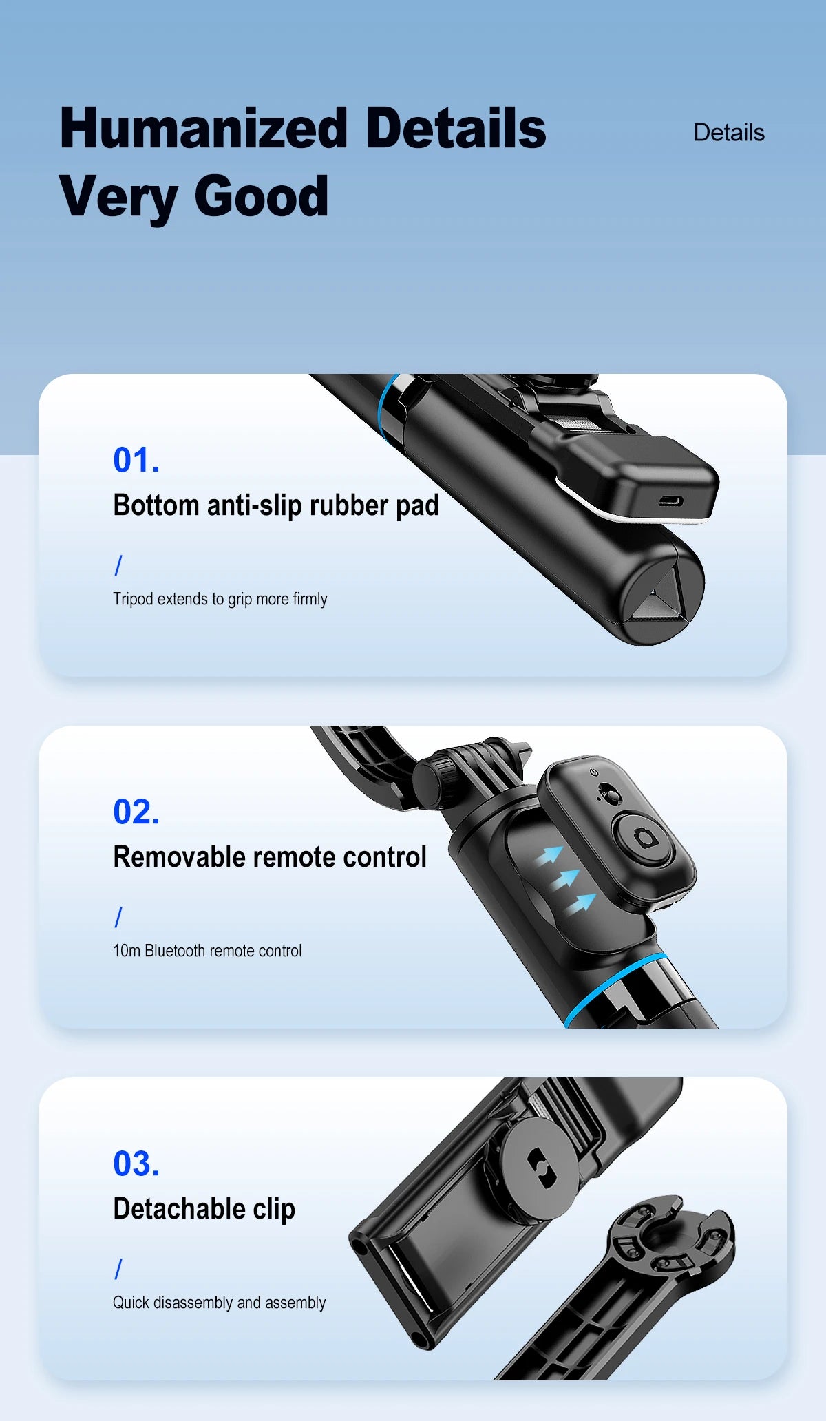 C01s Selfie Stick Tripod with Fill Light, Detachable Phone Bracket Monopod,  Wireless Bluetooth Remote for Huawei iPhone Android