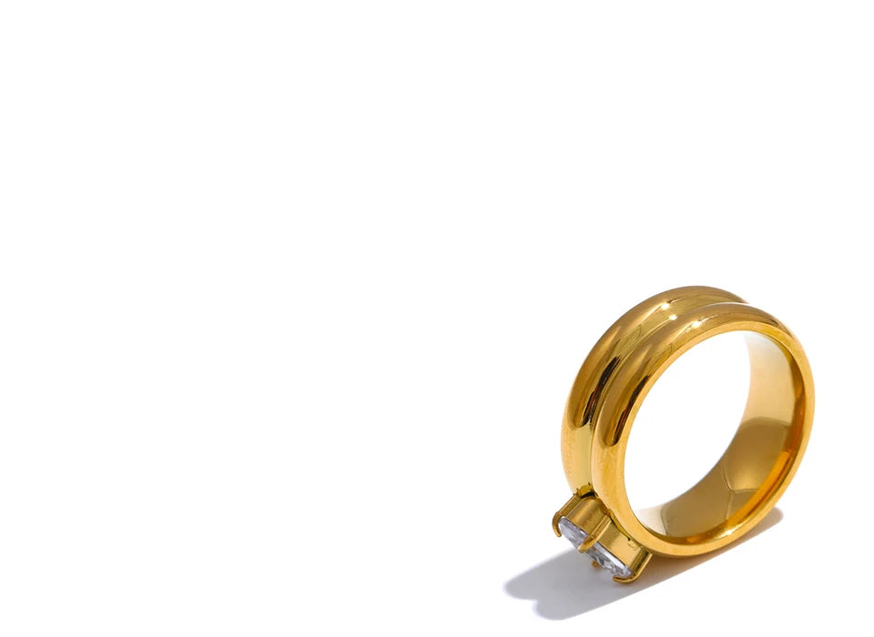 Yhpup 678# Exquisite Stainless Steel Shiny Zirconia Fashion Metal Ring 18K Gold Color PVD Plated High Quality Versatile Jewelry