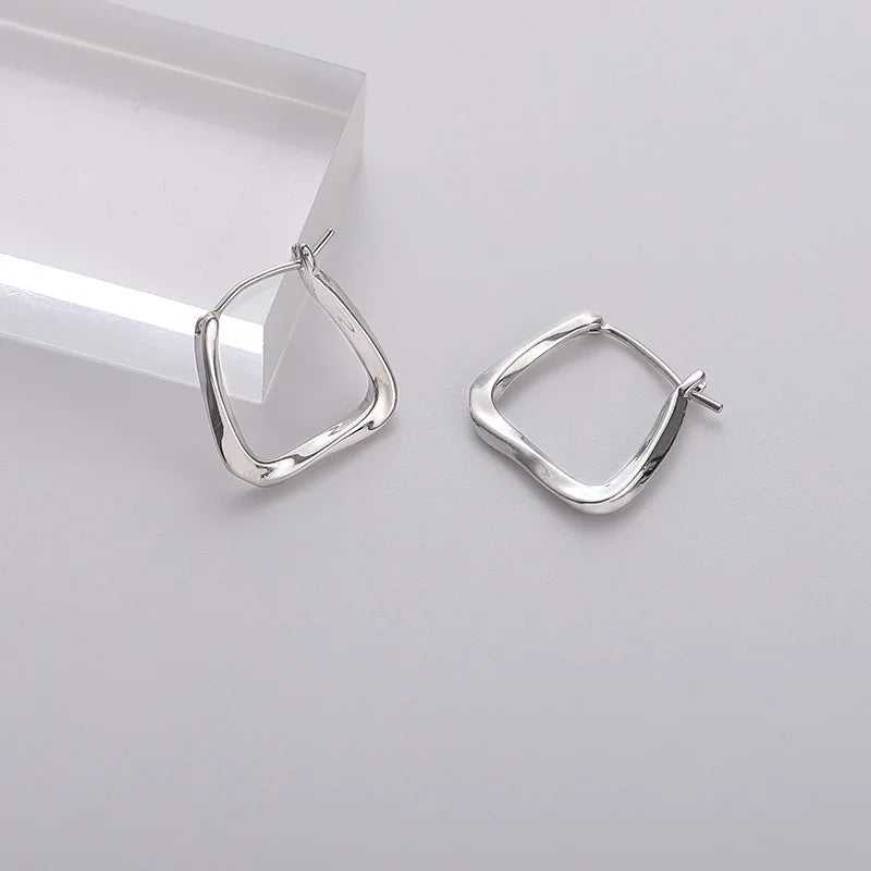 925 Sterling Silver Earrings Ear Hoop For Women Square Stud Jewelry Engagement Anniversary Gift