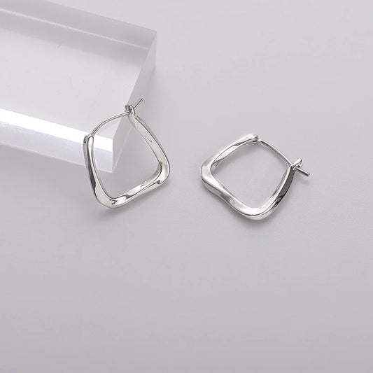 925 Sterling Silver Earrings Ear Hoop For Women Square Stud Jewelry Engagement Anniversary Gift