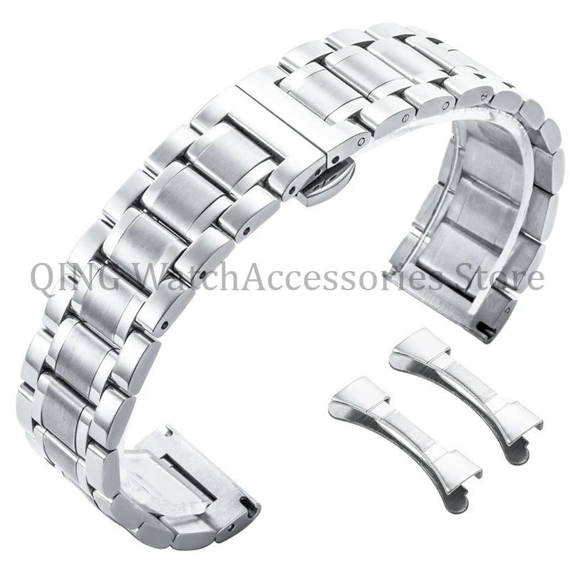 Arc Flat End Solid Stainless Steel Watchband for Tissot Butterfly Clasp Strap 12 13 14 15 16 17 18 19 20 21 22 23 24mm Universal
