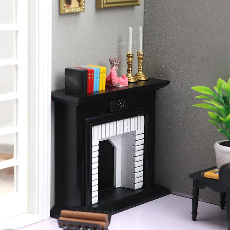 1:6 1:12 Dollhouse Mini Decorative Fireplace Model Doll House Wood Fireplace Mini House Furniture European Style