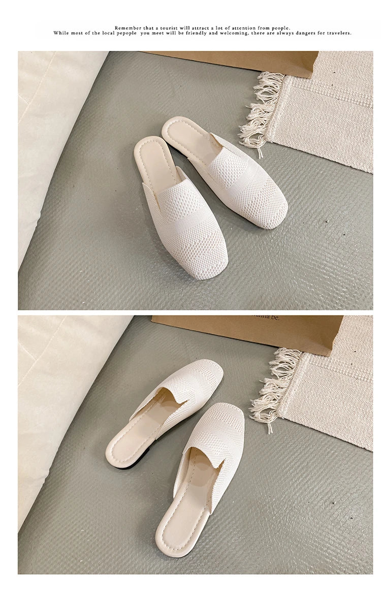 French Minority Slippers Fairy Shoes To Wear 2024 New Summer Soft Bottom Baotou Hollow Woven Flat Shoes for Women