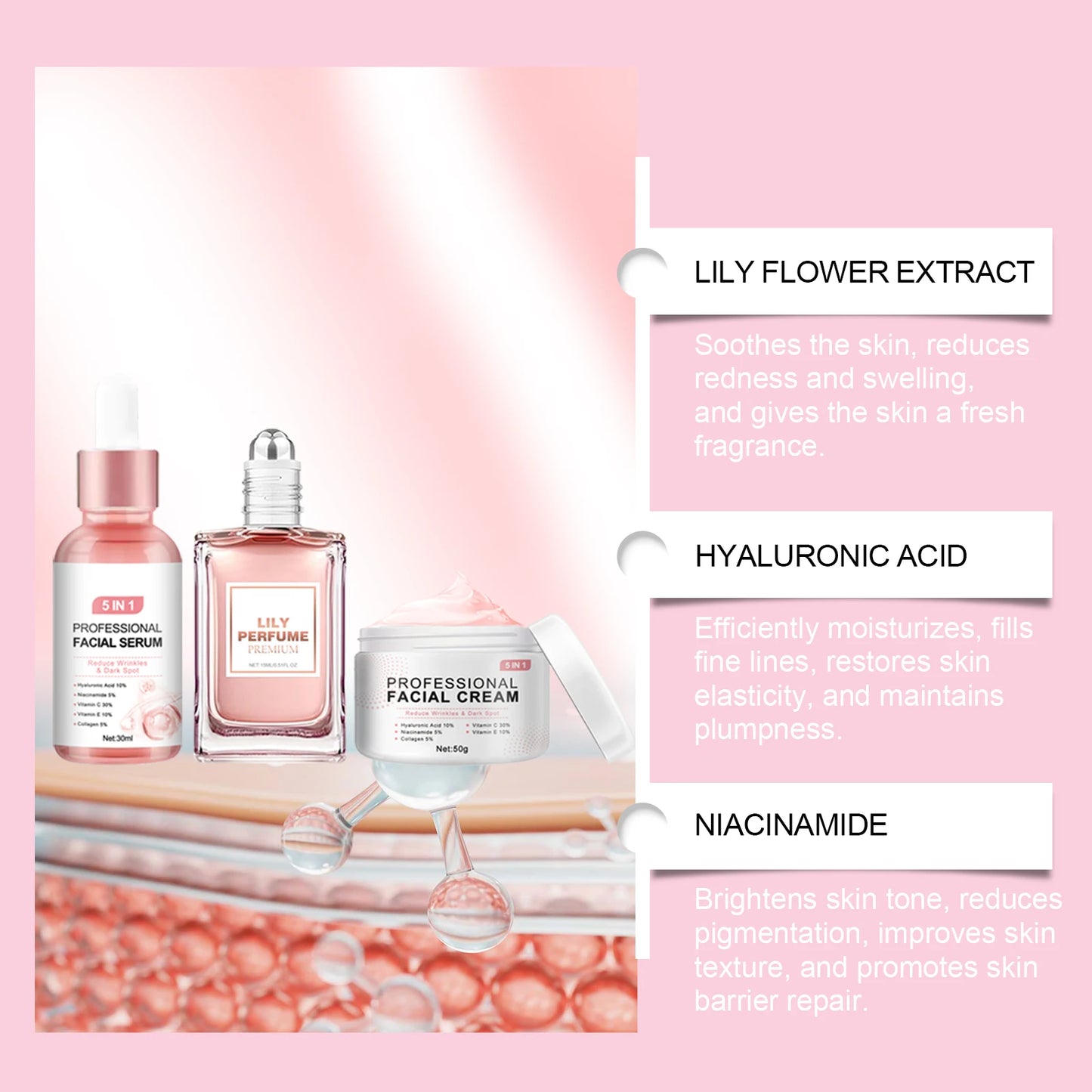 Pink Romantic Joyful Skincare Gift Box Improve Face Dullness Moisturize Firming Brighten Skin Fragrance Gift Box Set For Wome