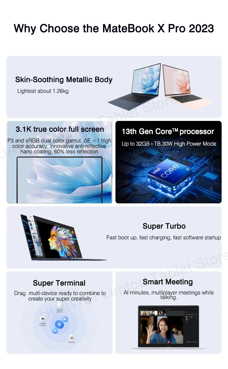 2023 HUAWEI MateBook X Pro Laptop i7-1360P 16/32GB 1/2TB 13th Core Notebook 14.2-inch 3.1k Touch-screen Computer HDR Vivid LTPS