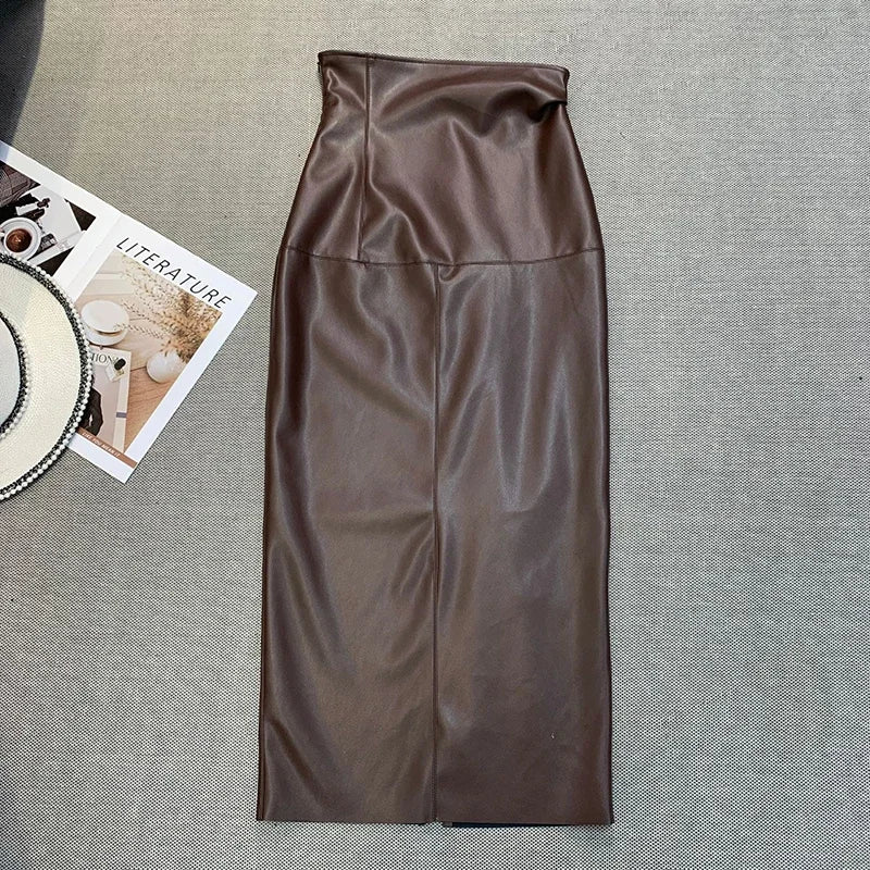 Vintage Faux PU Leather Hobble Skirts Women Sexy Bodycon Midi Skirts Hem Split Ladies Mermaid Skirt Party Clothes New Custom