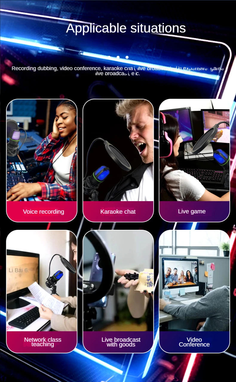 ME4 RGB Condenser Microphone USB Wired Desktop Tripod MIC For Recording Live Gaming Video Noise Reduction Conference Microphone