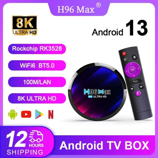 Android 13 Smart TV Box H96 Max RK3528 Quad-core WIFI6 BT 5.0 8k UHD Output 100M/LAN Smart Set Top Box Streaming Media Player