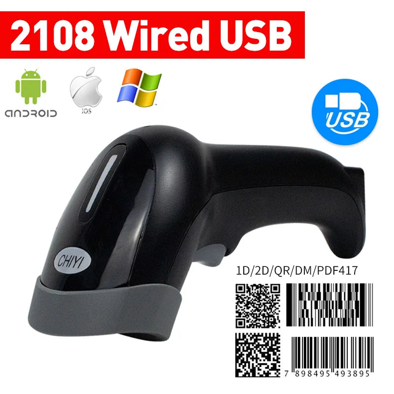 CHIYI 1D/2D Supermarket Handhel Barcode Bar Code Scanner Reader QR PDF417 Bluetooth 2.4G Wireless &Wired USB Platform