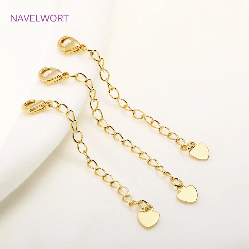 14K Gold Plated Lobster Claw Clasps with Extender Chain Brass Metal Extension Extended Lobster Tail Chains Clasps Connectors