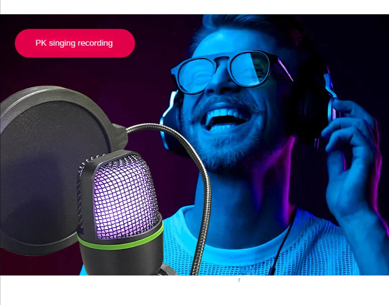 ME4 RGB Condenser Microphone USB Wired Desktop Tripod MIC For Recording Live Gaming Video Noise Reduction Conference Microphone