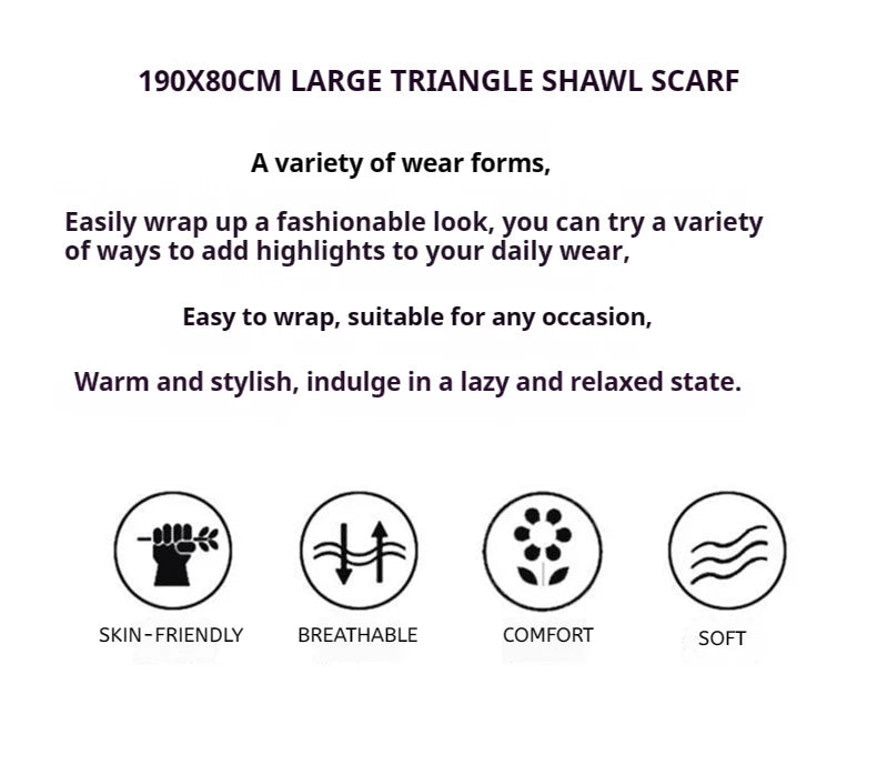2024 Trend Large Triangle Shawl Scarf 100% Wool Women Knitted Accessories Cape Casual Soft Warm Cappa Cozy Black Gray Red