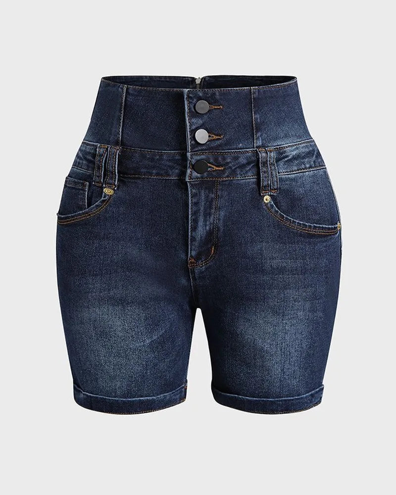 Women Denim Shorts Pants Fashion High Waist Hip Lift Zipper Stitching Tight Denim Shorts Sexy Pockets