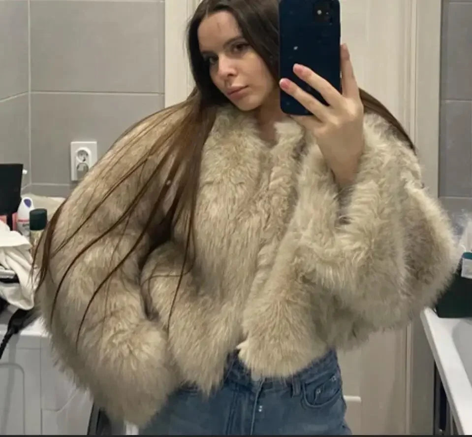 2024 Autumn Winter New Fashion Gradient Fluffy Fur Coat Women High Street Luxury Faux Fox Fur Jacket Female Overcoats
