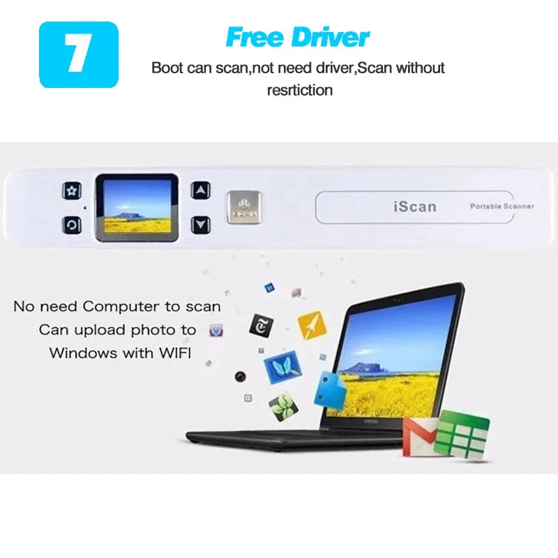 Portable iScan Wifi Scanner Handheld Zero Margin Scanner 1050DPI HD Scanner JPG/PDF for Business Reciepts Scan Document Images