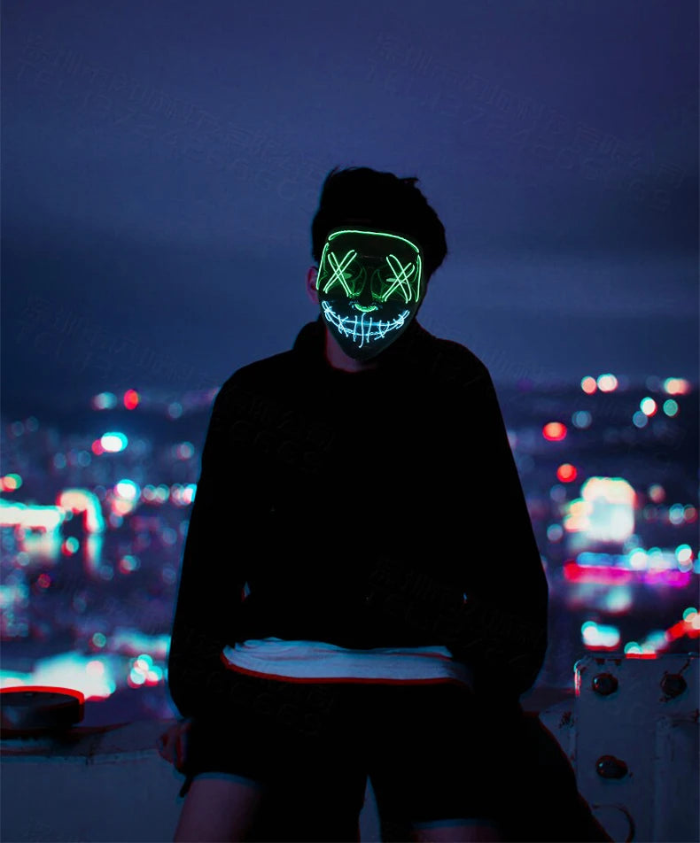 LED Dual Color Glowing Masks Halloween Letter V Horror Mask Role-Playing Carnival Cold Light Mask