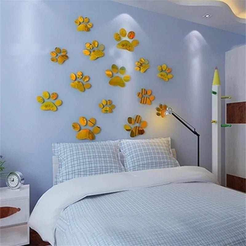 Creative DIY Cat Dog Claw Acrylic Stereo Wall Sticker 3D Crystal Footprint Pet Shop for kids Children Room Kindergarten Bedroom