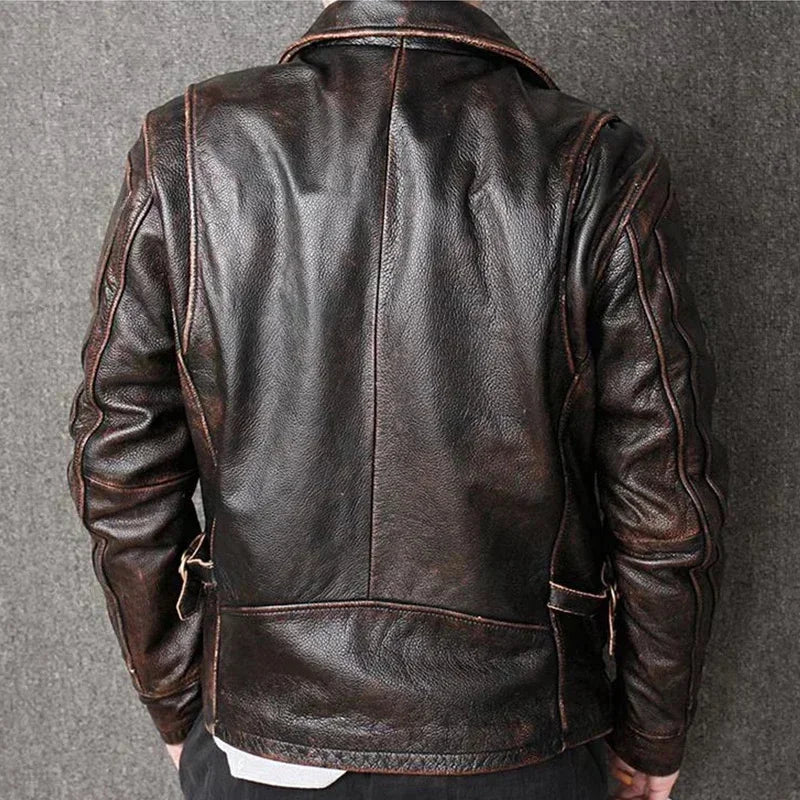 Classic Men Cowhide Coat Natural 's Genuine Leather Jacket Vintage Style Real Clothes Clothing Calf Skin