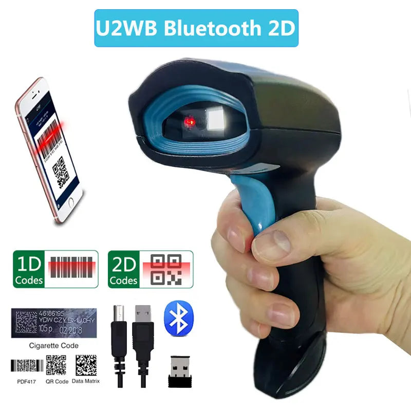 1D/2D Barcode Scanner Wired/Wireless/Bluetooth QR Code Reader for Pos System,PDF417 Desktop Scanner for Warehouse Inventory Shop