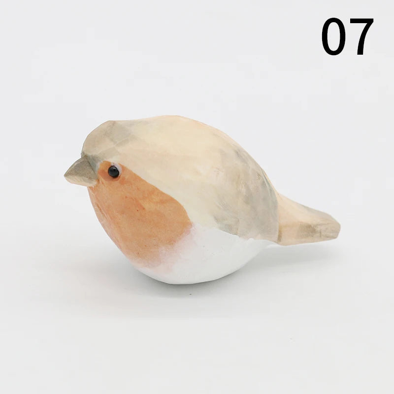 Cute Wooden Bird Figurine Ornaments Painted Hand Carved Wood Birds Statue Carving Animals Miniature Crafts Table Decorate Gifts