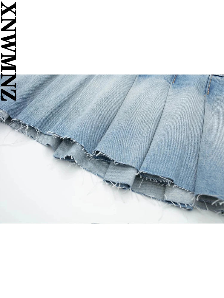 XNWMNZ Women's Fashion 2023 Denim Box Pleated Mini Skirt Women High Street High waist Zipper Versatile Female Chic Dresses