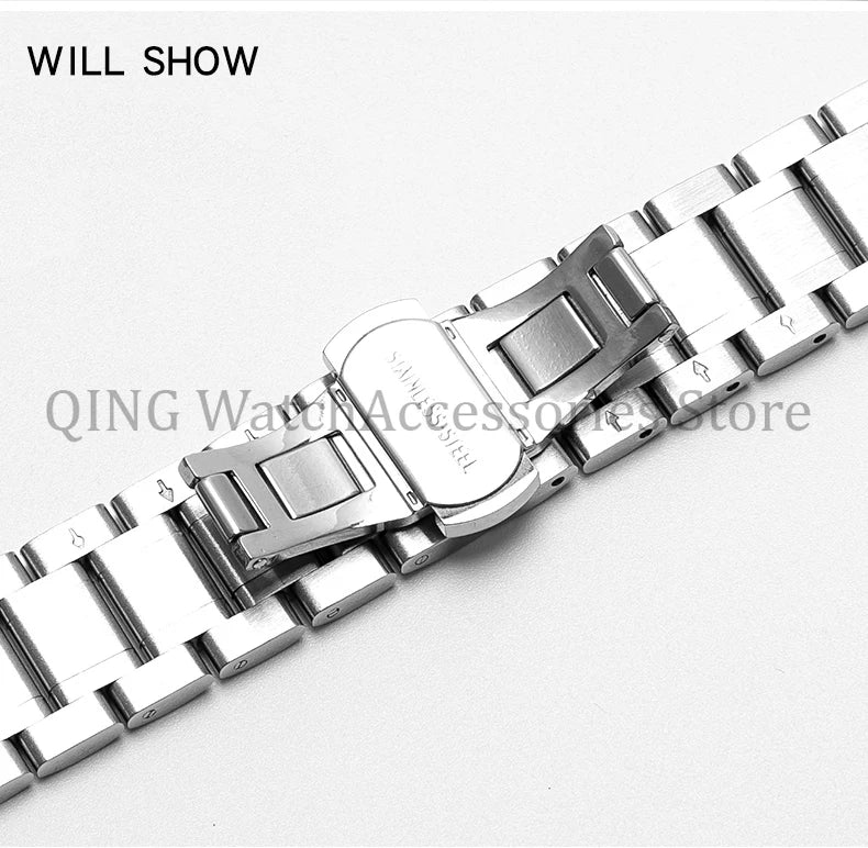 Arc Flat End Solid Stainless Steel Watchband for Tissot Butterfly Clasp Strap 12 13 14 15 16 17 18 19 20 21 22 23 24mm Universal