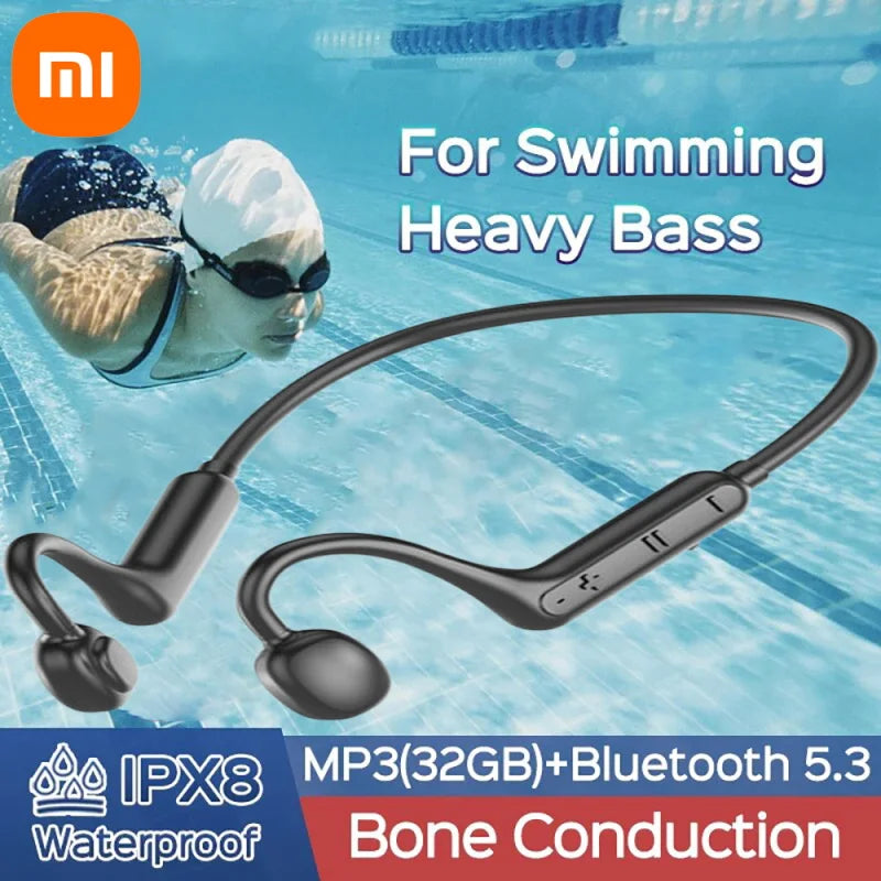 Xiaomi Bone Conduction Headphones IPX8 Waterproof 5.3 Bluetooth Compatible TWS With Microphone 32GB Swimming Sports Headphones